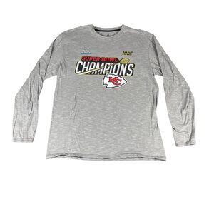 Kansas City Chiefs Shirt Men's Large Gray Long Sleeve Super Bowl Champs Fanatics